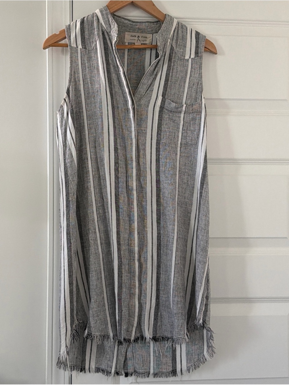 Cloth & Stone Vertical Striped Sleeveless Midi Dress Gray & White Size XS